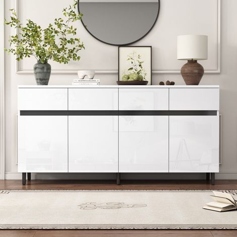 MEUBLIV Sideboard weiß Hochglanz 160x40x68 cm – 4 Schubladen, 4 Türen, verstellbare Böden (1/5)