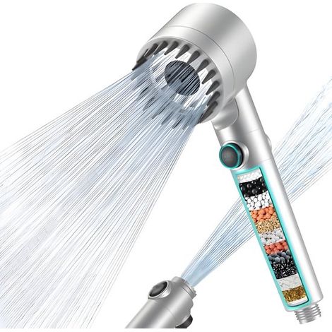 Cabezal de ducha sistema filtrado 15 capas, ducha mano presión manguera 1,5 metros, 3 tipos chorro función ahorro agua obtener agua pura suave (1/5)