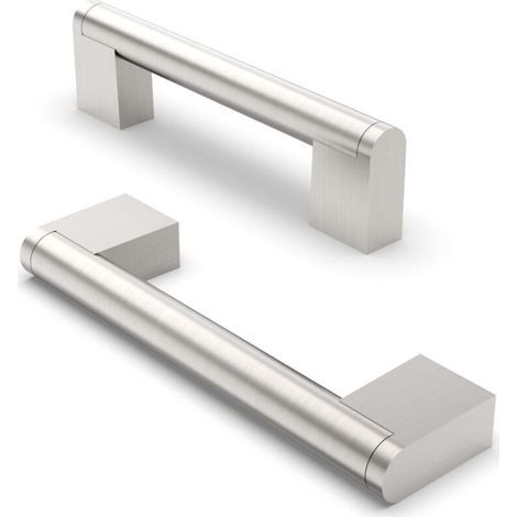 10 Möbelgriffe, 96 mm Lochabstand, Edelstahl, Schrankgriffe, Küchenschrankgriffe – Gebürstetes Nickel (1/4)