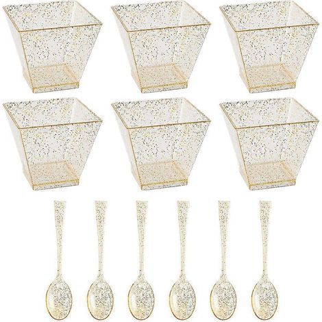 1 lot de gobelets en plastique pour desserts, crèmes glacées, puddings et yaourts.-5.00X5.00X4.50CM-Golden (1/4)