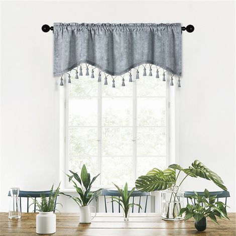 BEBUSINGOTO Rideaux de fenêtre double face en chenille pour cuisine, cantonnière festonnée gris argenté pour le salon, lot de 1 (gris argenté, 149,9 x 40,6 cm) (1/5)