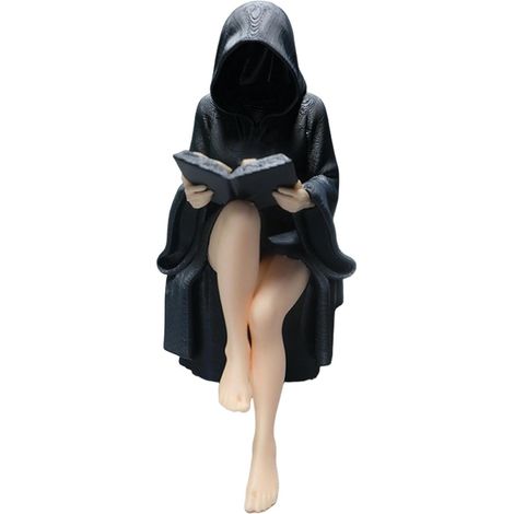 Sculpture de Faucheuse à Capuche Décoration Effrayante Gothique  Figurine Assise sur Étagère Pour Étagère, Bureau, Bibliothèque, Salon, Salle Bain, Jardin, Placard d'Angl (1/5)