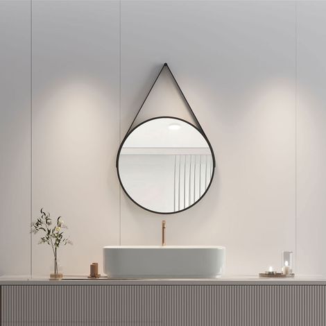 Heilmetz Espejo Redondo Negro Φ50cm Espejo redondo Espejo de pared Espejo de baño negro Decoración de pared para baño Dormitorio Sala de estar Entrada (1/5)