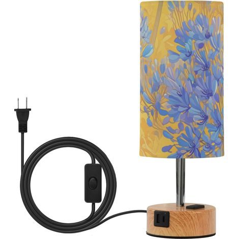 linqin Petite lampe de table à fleurs bleues avec abat-jour en (1/5)