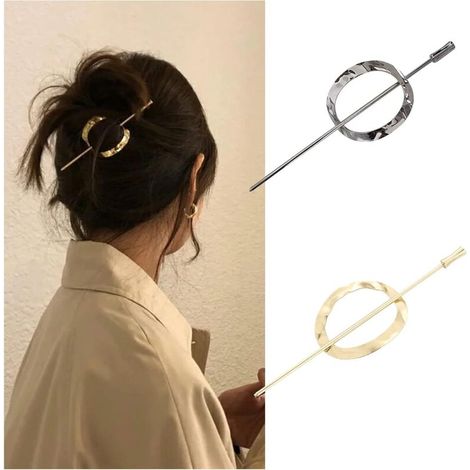 Lot de 2 barrettes à cheveux chinoises vintage en métal, minimalistes, style nordique celtique, pour femmes (or, argent) (1/5)