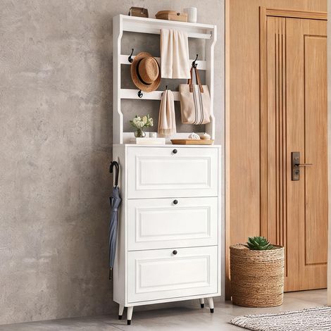 Porte-manteau avec meuble à chaussures blanc 3 portes (1/5)