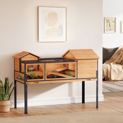 Casa per tartarughe a 2 livelli con finestre, rampe, legno e acciaio HAVRYA (1/5)