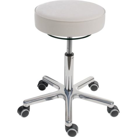 Tabouret pivotant à roulettes STIER, hauteur d'assise 540-720 mm, similicuir rembourré blanc