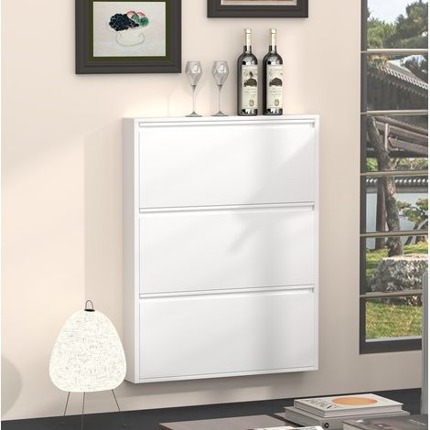 Scarpiera a parete in metallo, 3 ribalte, 80 x 15,2 x 109,25 cm, bianco DESVIAE (1/5)