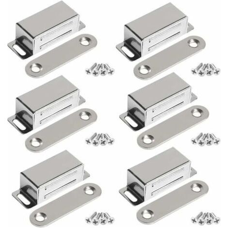 Aimants pour meubles – Lot de 6 – Force magnétique 10 kg – Acier inoxydable avec vis – Dimensions 45 × 15 × 15 mm (1/5)