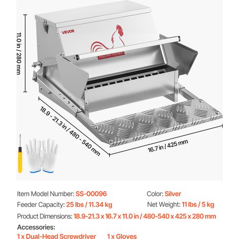 VEVOR Automatic Chicken Feeder, 25 lbs Capacity, Rainproof Treadle Poultry Feeder with Lockable Lid, No Waste, Galvanized Steel Construction, Outdoor Use, for Chicken, Bantams, Poultry, Pheasants (1/4)