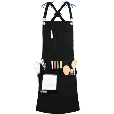 Tablier Cuisine Femme Homme Étanche,Tablier Barbecue avec 10 Poches (1/5)