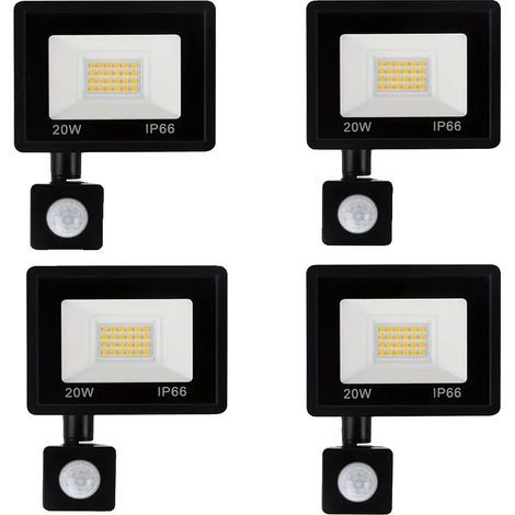 Projecteur LED, Capteur de mouvement PIR, Étanche IP65, 20W 4PCS (1/2)