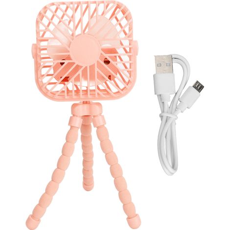 Ventilateur de bureau portable 3 vitesses, lumière LED, trépied flexible, pour poussette bébé, rose carré (1/5)