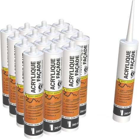 Méduze - 12 mastics acryliques universels pour façade 310 mL - BLANC - Réparation de trous et fissures - Texture granuleuse - Étanche - Professionnel (1/5)