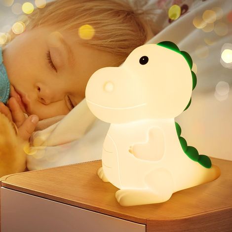 Veilleuse Bébé Dinosaure Veilleuse Bebe,7 Couleurs,Veilleuses LED Recharge USB,Lampe Chevet Silicone Pour Enfant,Cadeau D'anniversaire (Dinosaure) (1/5)