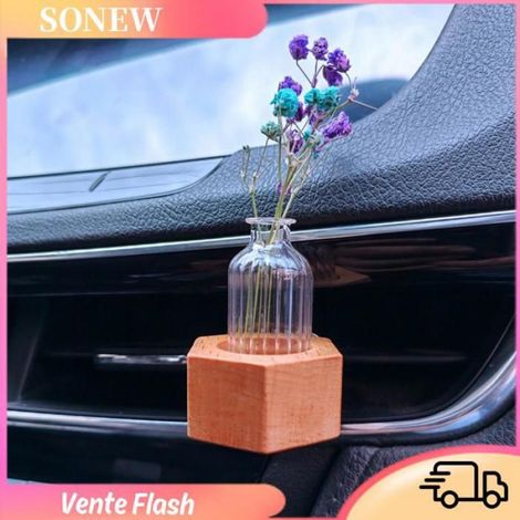 Sonew Vase à fleurs pour grille d'aération de voiture Vase à fleurs à Clip pour ventilation de luminaire pack Style court en bois (1/5)