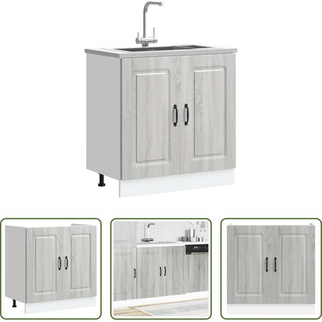 vidaXL Bois d'ingénierie - Meuble bas pour évier Kalmar chêne sonoma bois ingénierie (1/5)