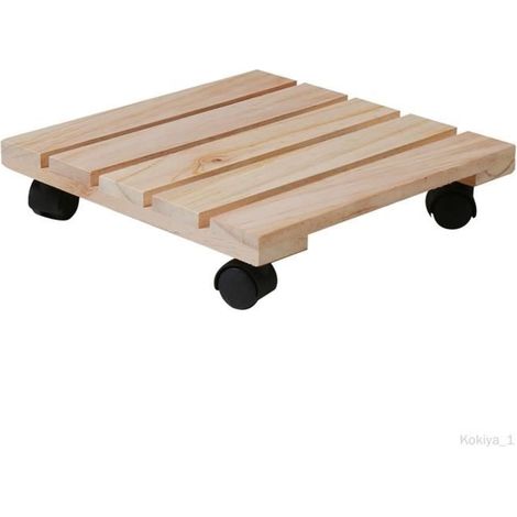 Étagère à fleurs en bois carré - Robuste - Roulettes - Plateau roulant (1/4)