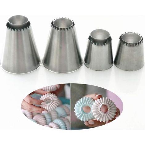 4-teiliges Set großer Spritztüllen, wiederverwendbare Edelstahl-Spritztüllen für Blumen und Torten, Dekorierwerkzeug-Set für Törtchen, Kekse, Kuchen und Sahnegebäck (1/5)