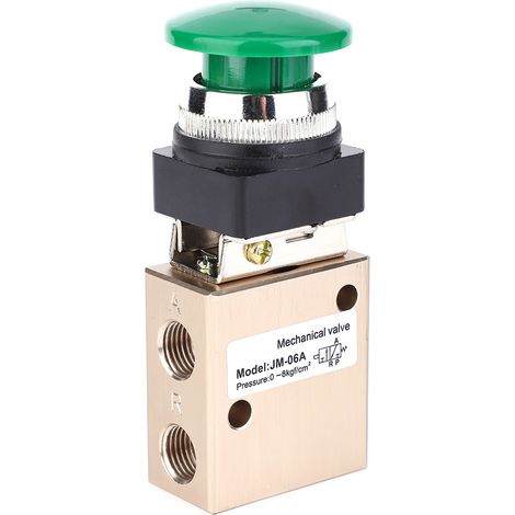 Vanne pneumatique mécanique JM-06A à 2 positions et 3 voies avec retour par ressort et bouton-poussoir PT1/4 po