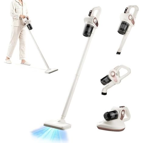 4 in 1 Aspirateur sans Fil, 45000tr/min Aspirateur Balai Puissant Aspiration Puissante avec Lampe UV 253nm pour Les Poils d'animaux/Tapis/Sols Durs