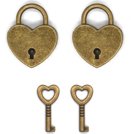 Lot de 2 cadenas en forme de cœur avec clés, mini cadenas d'amour vintage, à combinaison identique