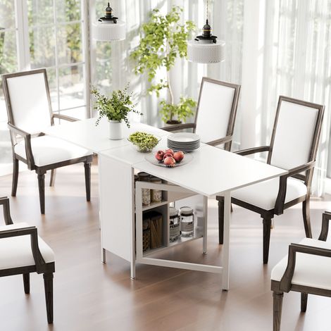 Mesa Plegable de Comedor con Alas Abatibles 4 Compartimentos 3 Formas para Cocina Salón 169x60x75 cm Blanco (1/5)
