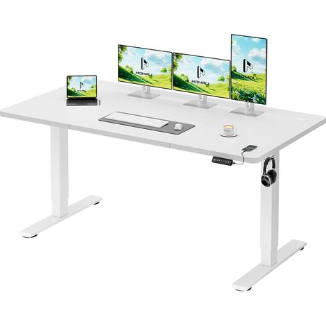 Bureau électrique réglable en Hauteur avec Gestion des câbles et Port de Charge USB, Hauteur réglable 73-118 cm, 2 hauteurs de mémoire (Blanc, 160 x 70 cm) (1/5)