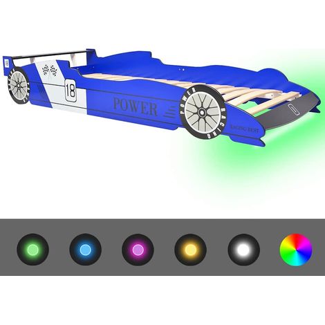 vidaXL Cama infantil con forma de coche carreras y LED 90x200 cm azul (1/2)