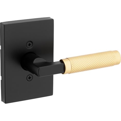 Poignée de porte factice, levier simple face pour placards, portes doubles françaises et garde-manger, noir mat et laiton satiné, levier intérieur réversible non tournant (1/5)