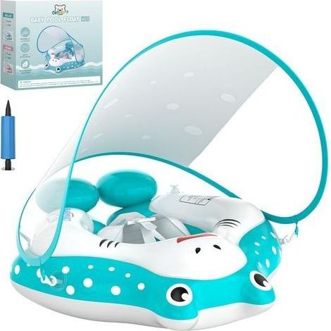 Babyschwimmhilfe mit Sonnendach - Aufblasbare Kleinkindschwimmhilfe, verstellbarer Sicherheitssitz und Kippschutz am Heck, für 3 bis 36 Monate (Größe L) (1/5)