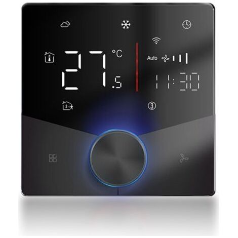 QORVA- Thermostat de climatiseur WiFi 5 + 2 jours 6 périodes, contrôleur de température de climatisation centrale Programmable noir (1/4)