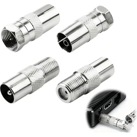 4 Piece Adaptateur Antenne TV, F Mâle vers Femelle, Antenne Câble Coaxial Adaptateur, Compatible avec Les Câbles Satellites, Les Répartiteurs d'antennes de Télévision Numérique (1/5)