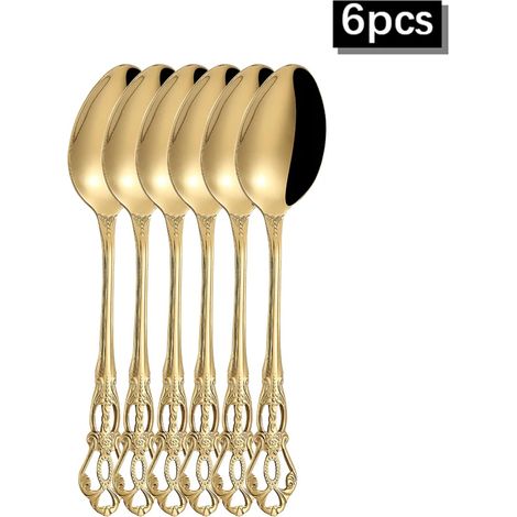 (6 cuillères) Couverts haut de gamme en acier inoxydable Huangting : couteau à steak, fourchette, cuillère et cuillère à dessert de style occidental. (1/5)