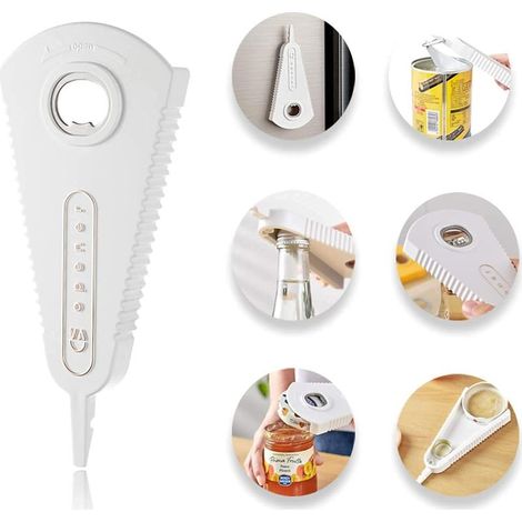 Apribarattoli manuale multifunzionale 3 in 1, apribottiglie, apriscatole, utensile da cucina, design magnetico per mani deboli, anziani e persone affette da artrite, bianco (1/5)