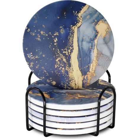 sous-verres ronds en céramique marbre bleu support sous-verres pour boissons pour dessus de table Café Tasse (1/5)