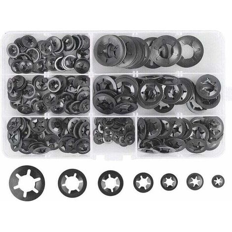 DPZO 280 Pcs Rondelles De Blocage Rondelles De Verrouillage, Rondelles À Verrouillage Rapide De Rondelles De Verrouillage En Acier M3 M4 M5 M6 M8 M10 M12, 7Tailles, Noir-DPZO (1/4)