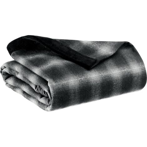 Plaid en Laine Recyclée à Carreaux 140 x 180 cm - Jeté de Canapé Finition Velours Gris Shadow - PANGIVO