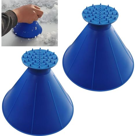 Pelle à glace magique pour voiture avec entonnoir, pelle à glace conique pour pare-brise, pelle à neige ronde pour voiture (bleue), lot de 2