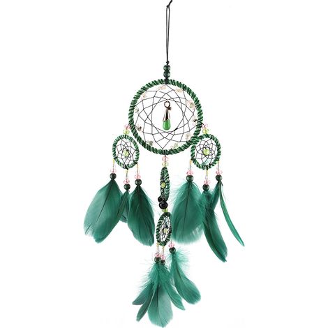 1 Attrape-rêves vert, fait main, plumes naturelles, décoration murale, chambre, voiture (1/5)