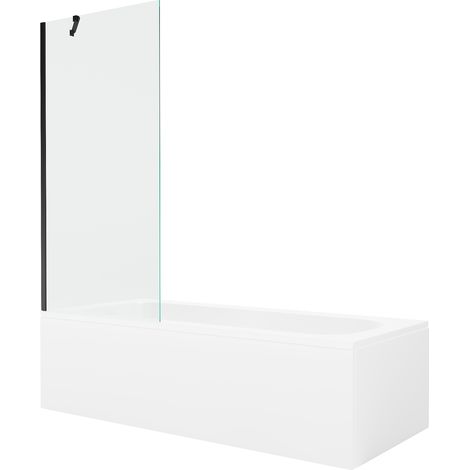 Mexen Vega Rechteckige Wanne 180 x 80 cm mit Verkleidung und 1-flügeliger Trennwand 80 cm, transparent, schwarz (1/5)