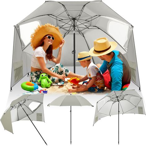 Wolketon Strandschirm mit Spiral-Bodenanker 210 cm, UPF 50+ Sonnenschutz, wasserabweisend, höhenverstellbar, ideal für Strand Camping Garten Beige