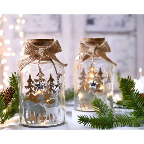 Décoration de Noël lumineuse cloche en verre sapin et renne LED (1/3)