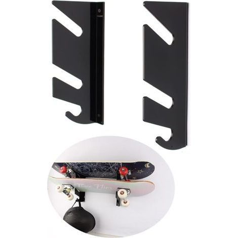 2 Pièces Support Mural Double Étagère pour Skateboard Longboard Snowboard avec Crochets de Rangement (1/5)