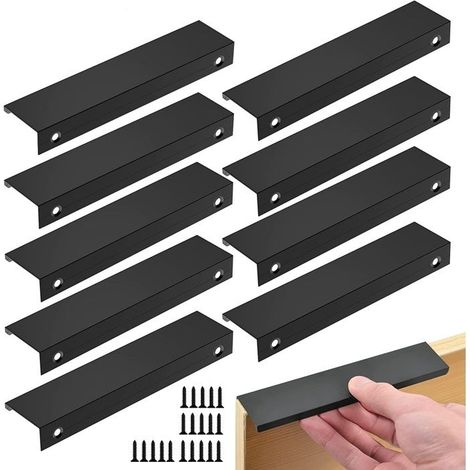 Ecleanfy - Lot de 10 poignées invisibles noir 96 mm entraxe - aluminium 120x32x18 mm + 20 vis (1/5)