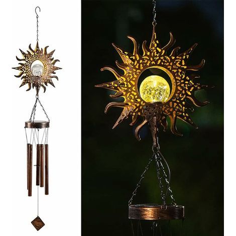 Carillon éolien solaire LED carillon éolien suspendu lumière étanche pour jardin, Ensoleillé (1/5)