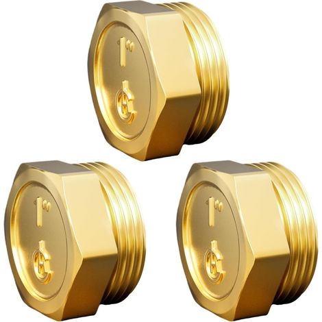 Lot de 3 Bouchon, Filetage Extérieur 1 Pouce, Laiton, Hexagonal, Tuyau Eau Jardin