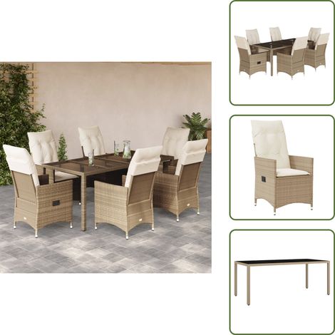 7-tlg. Garten-Essgruppe mit Kissen Beige Poly Rattan - Gartenset - Outdoor Möbel - Esstisch - Gartenstühle - Lounge Set