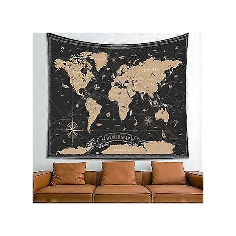 Wandteppich fürs Schlafzimmer: Weltkarte im Vintage-Stil, geografische Verteilung, lustiges Wandbild zur Geschichte und Zivilisation, Kunstdekor für Männer, Kinder, Studentenwohnheime.